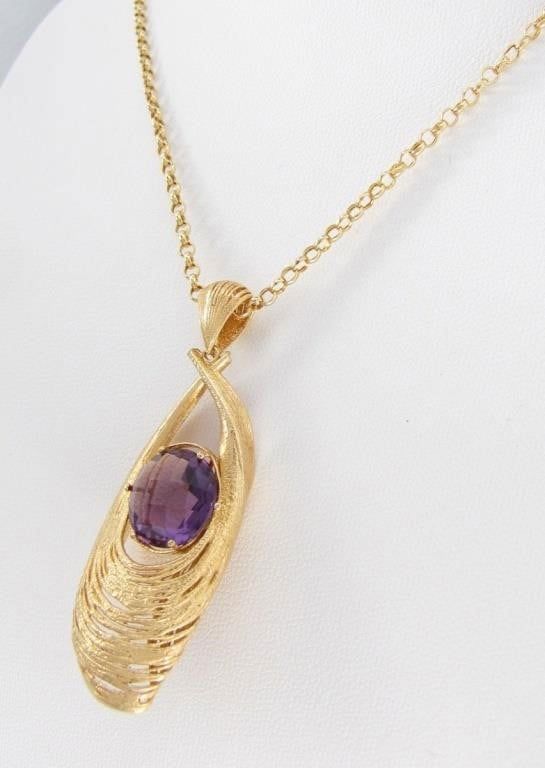18k Gold Amethyst Pendant Necklace