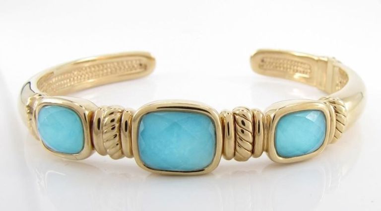 14k Gold Turquoise and Crystal Bangle