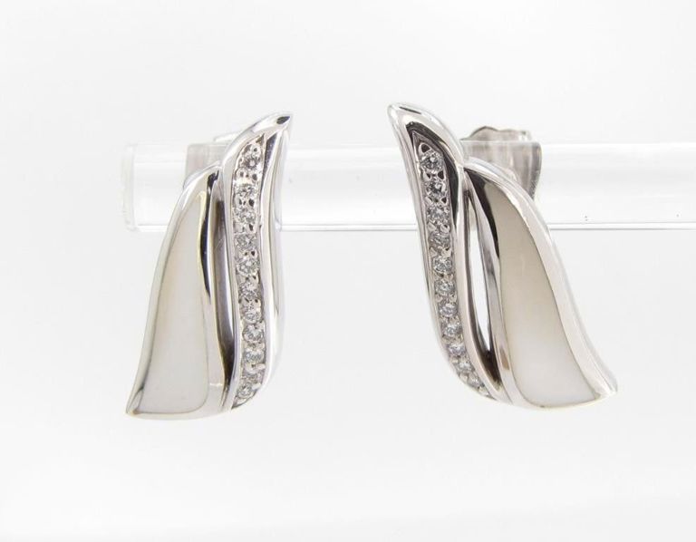 14k Gold Mother of Pearl Diamond Earrings