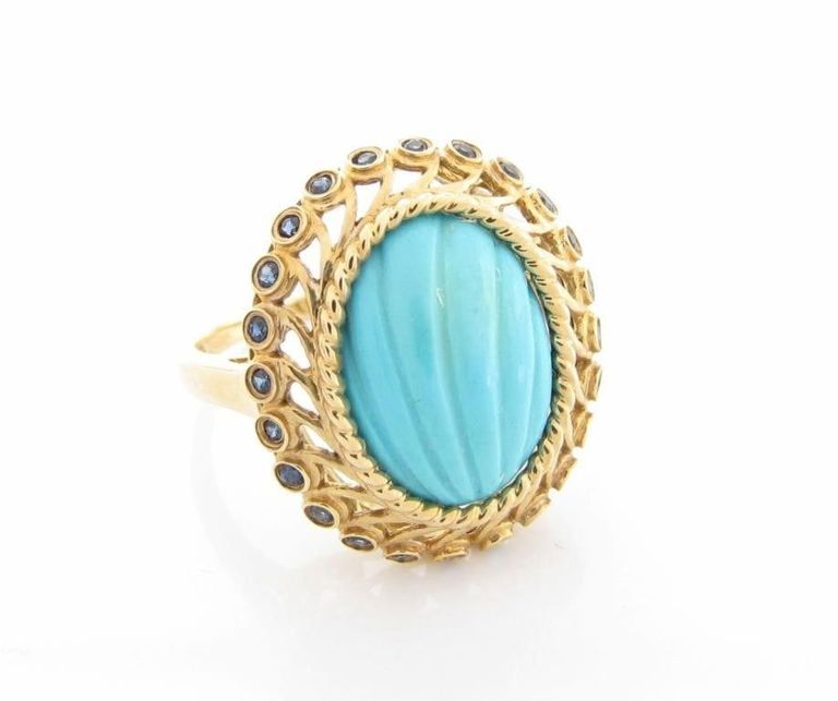 14k Gold Turquoise and Sapphire Ring