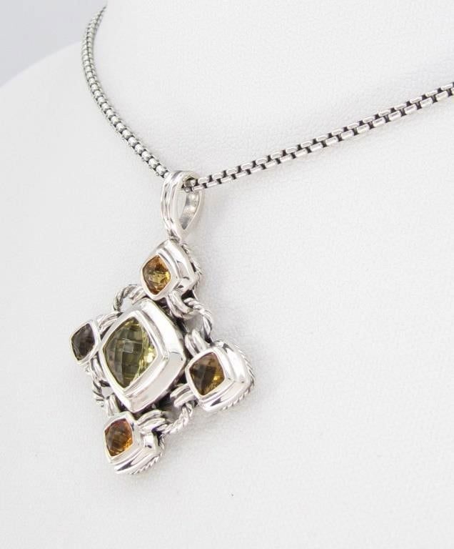 Silver Citrine and Peridot Pendant Necklace