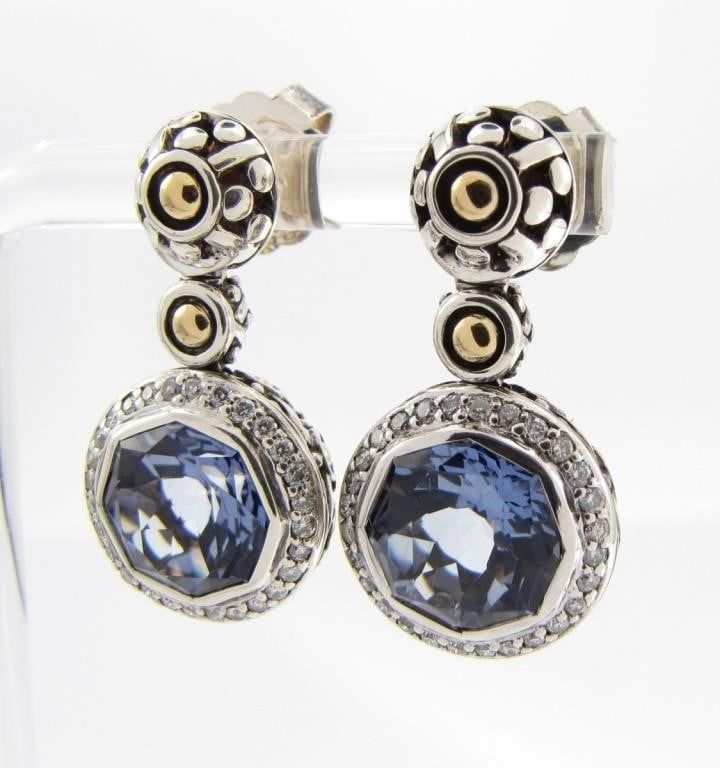 18k Gold Topaz and Diamond Earrings