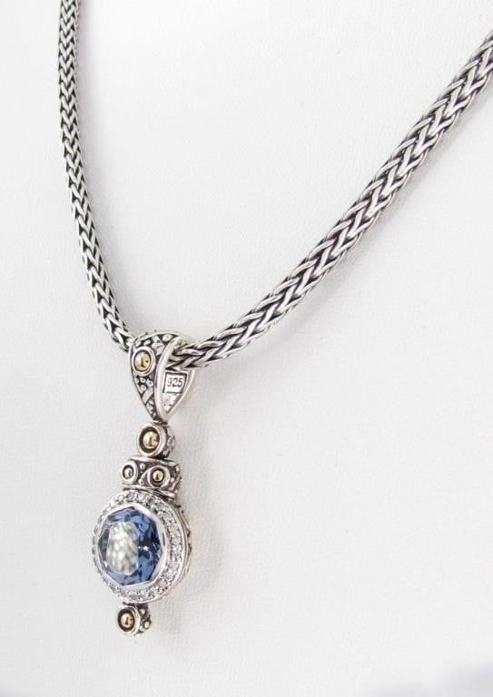 18k Gold Topaz and Diamond Pendant Necklace