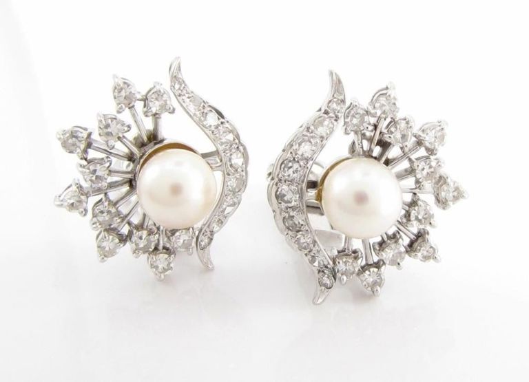 Platinum Pearl and Diamond Earrings