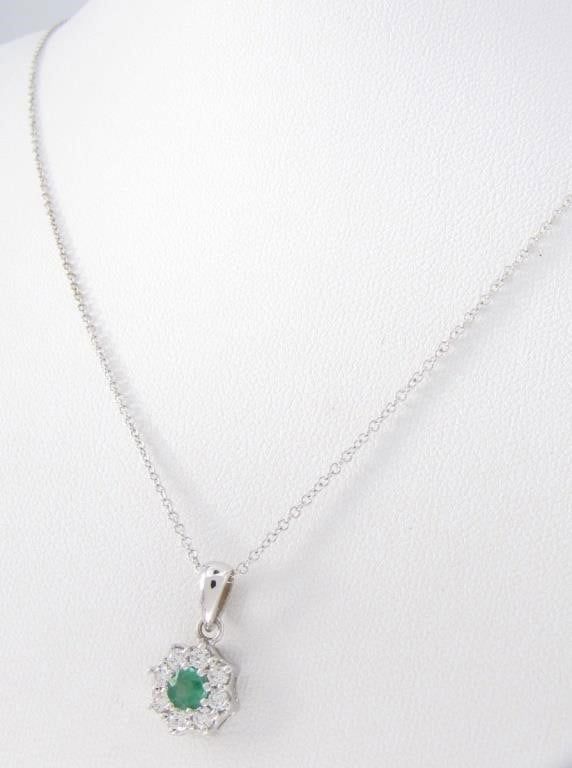 14k Gold Emerald and Diamond Pendant Necklace