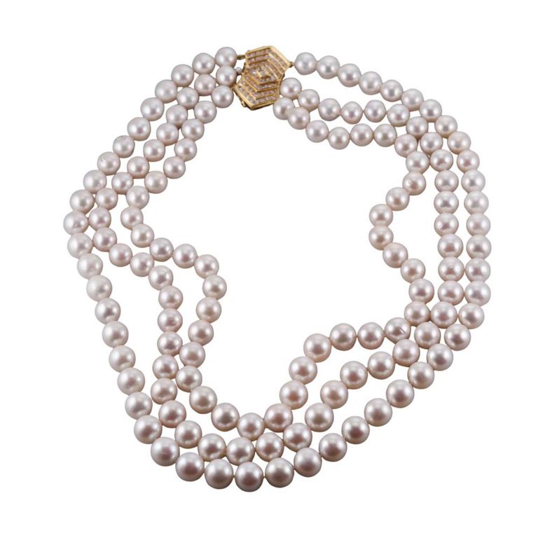 18k Gold Pearl and Diamond Necklace