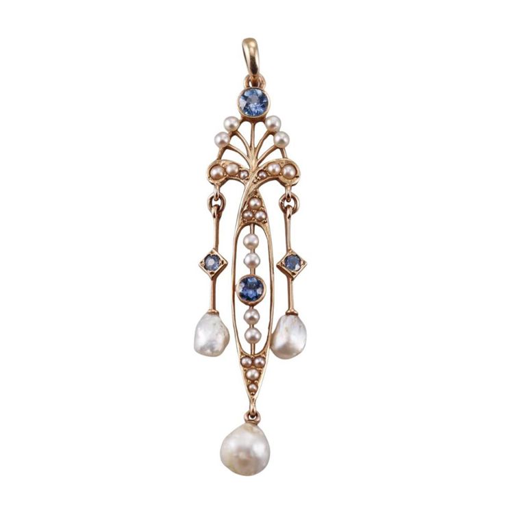 14k Gold Sapphire and Pearl Pendant