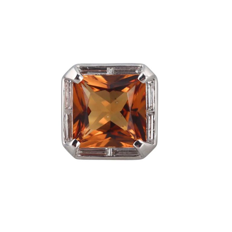 Platinum Citrine and Diamond Ring