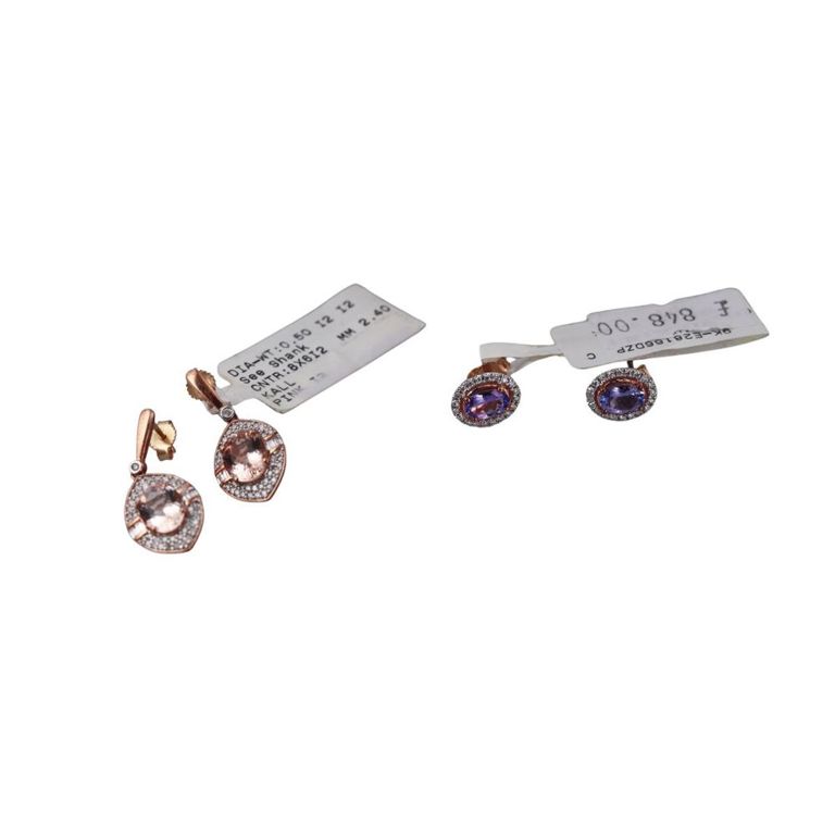 Set of 2 Gold Morganite Kyanite Diamond Earrings