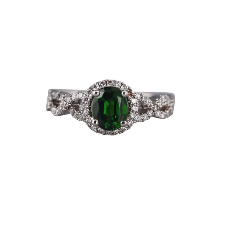 14k Gold Diamond and Diopside Ring