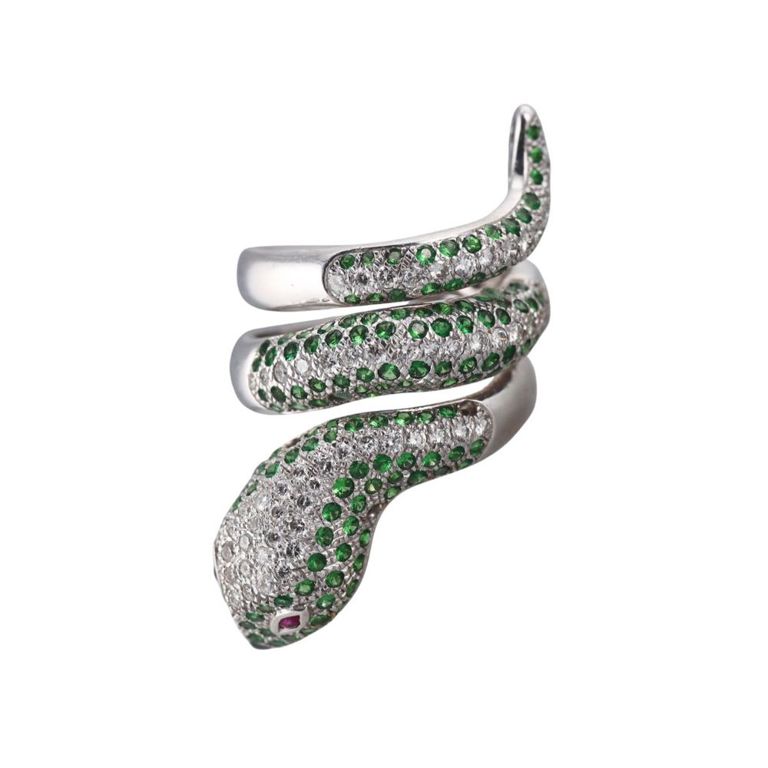 18k Gold Tsavorite Ruby and Diamond Ring