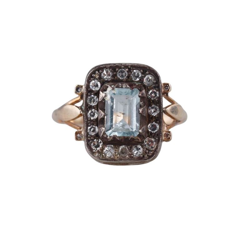 14k Gold Aquamarine and Diamond Ring