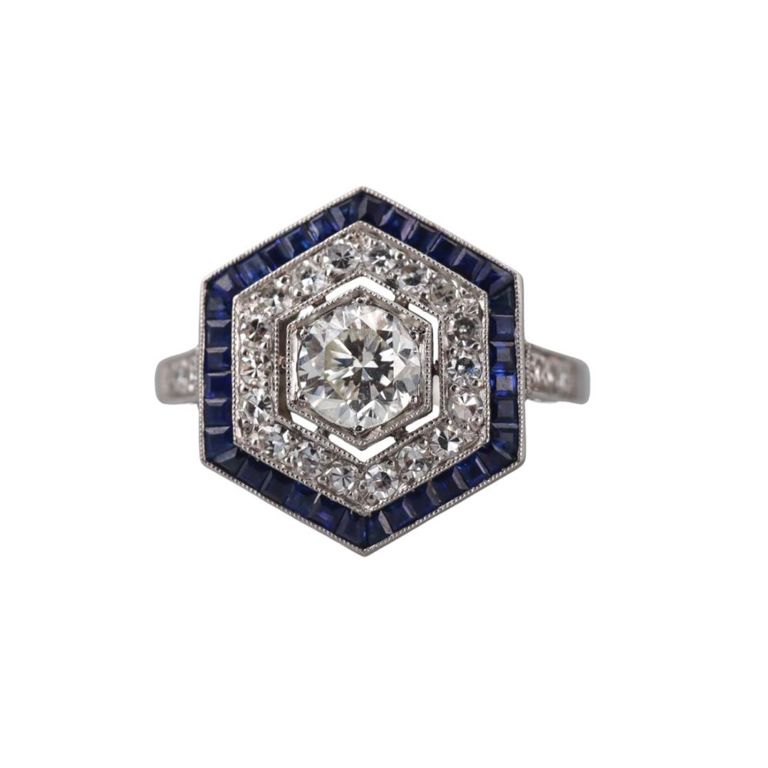 Platinum Diamond and Sapphire Ring