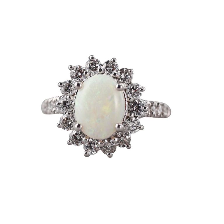 14k Gold Opal and Diamond Ring