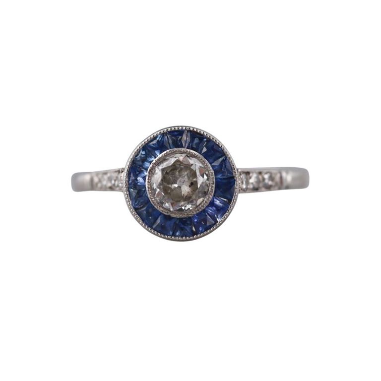 Platinum Diamond and Sapphire Engagement Ring