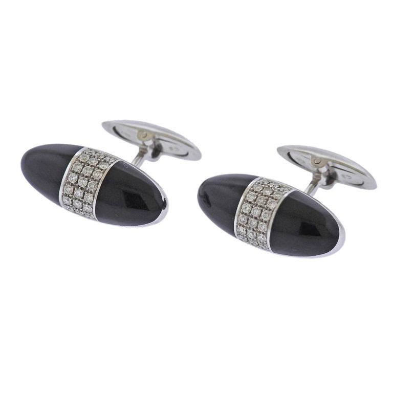 18k Gold Diamond and Onyx Cufflinks