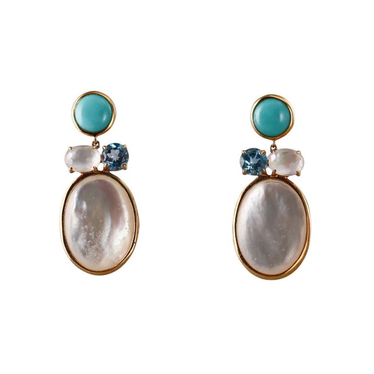 18k Gold Topaz and Turquoise Earrings