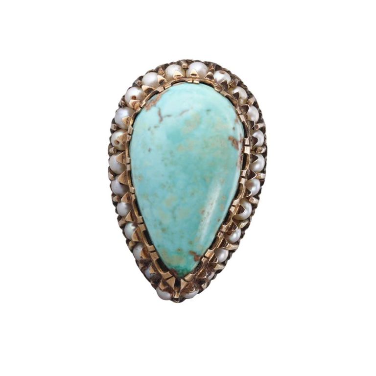 14k Gold Turquoise and Pearl Ring