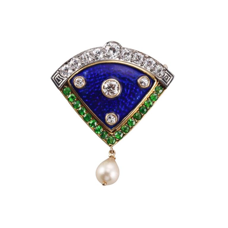 14k Gold Diamond and Demantoid Garnet Brooch