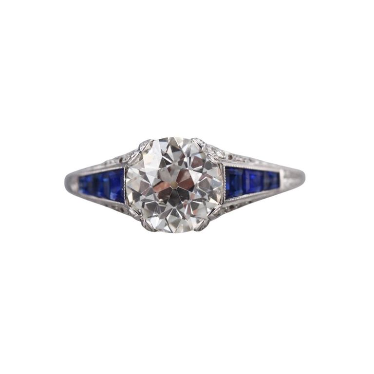 Platinum Diamond and Sapphire Ring