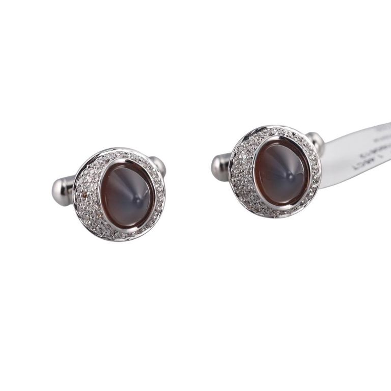 18k Gold Moonstone and Diamond Cufflinks