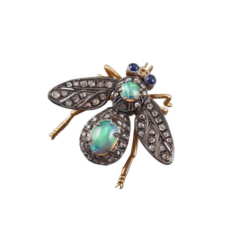 14k Gold Opal Sapphire Diamond Brooch/Pendant