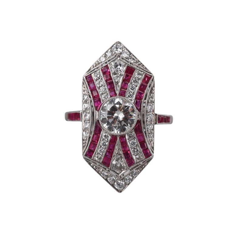 Platinum Diamond and Ruby Ring