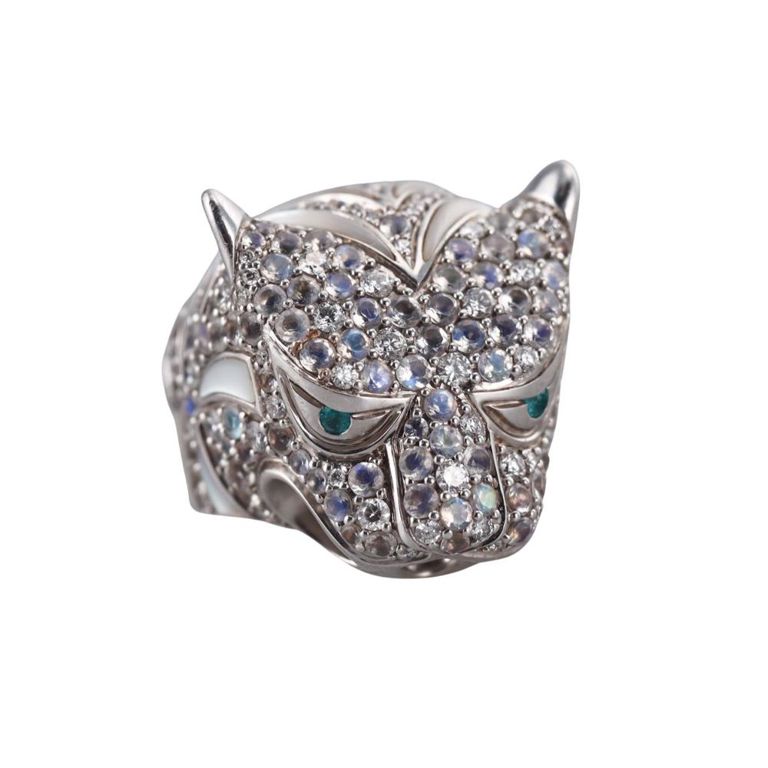 18k Gold Moonstone Tourmaline Diamond Ring