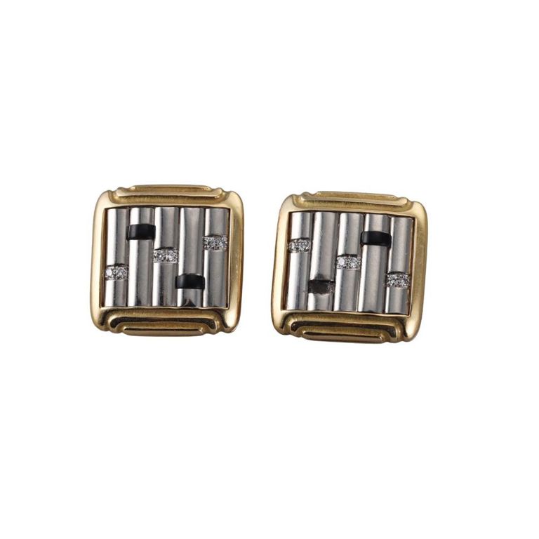 18k Gold Platinum Diamond and Onyx Earrings