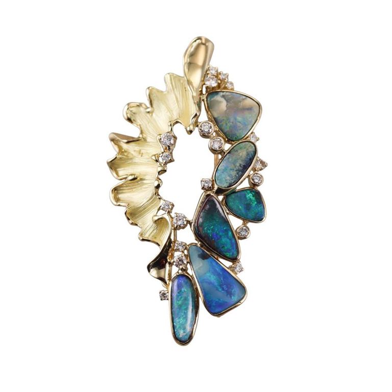 18k Gold Opal Diamond Brooch/Pendant