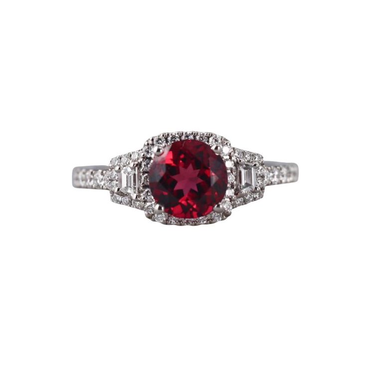 14k Gold Diamond and Rhodolite Ring