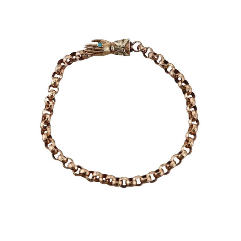 14k Gold Turquoise Hand Clasp Bracelet