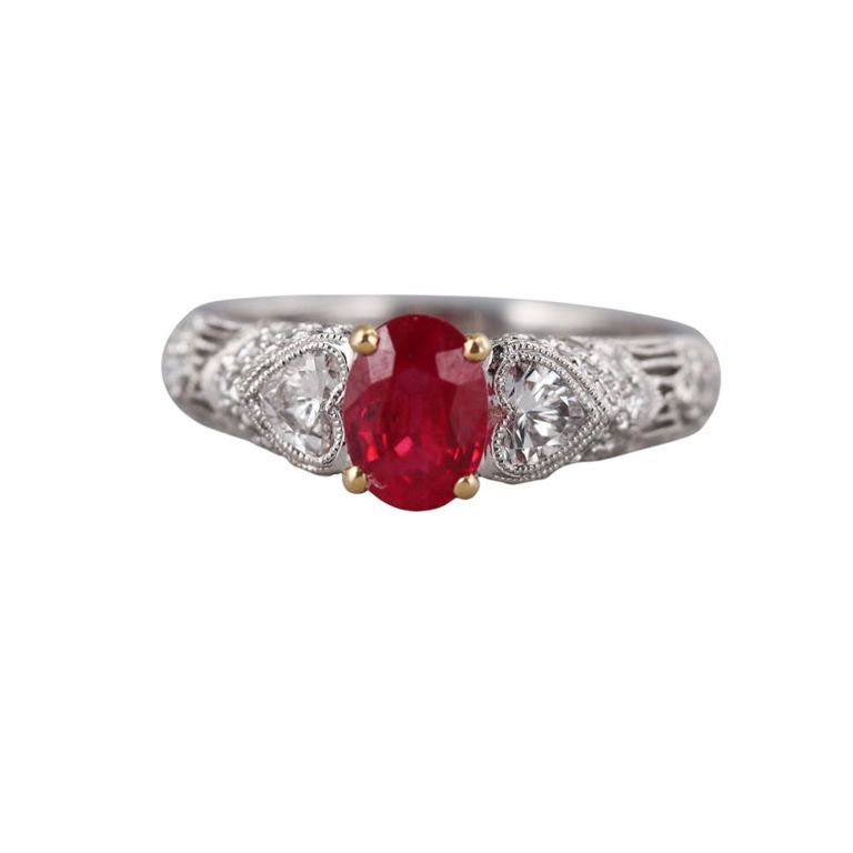 Platinum Gold Ruby and Diamond Ring