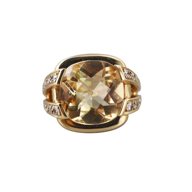18k Gold Diamond and Citrine Ring