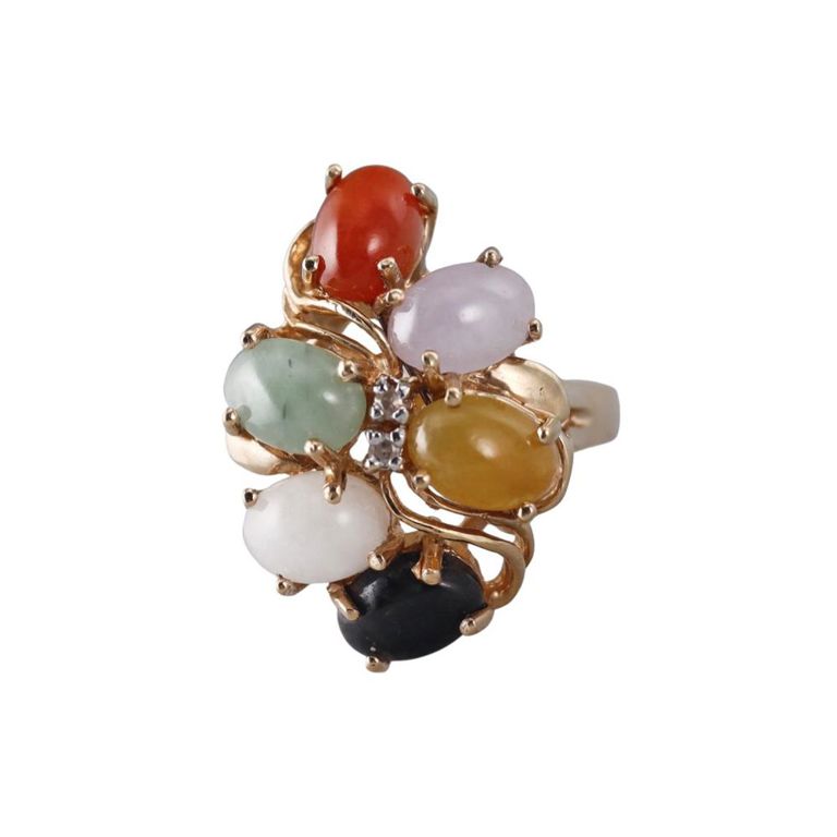 14k Gold Jade and Diamond Ring