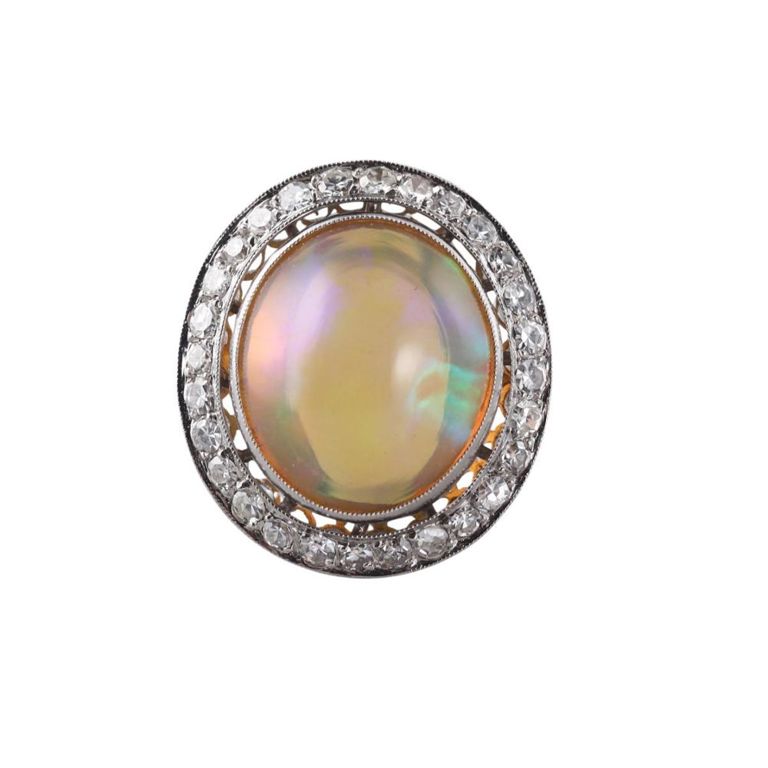 Platinum Opal And Diamond Ring