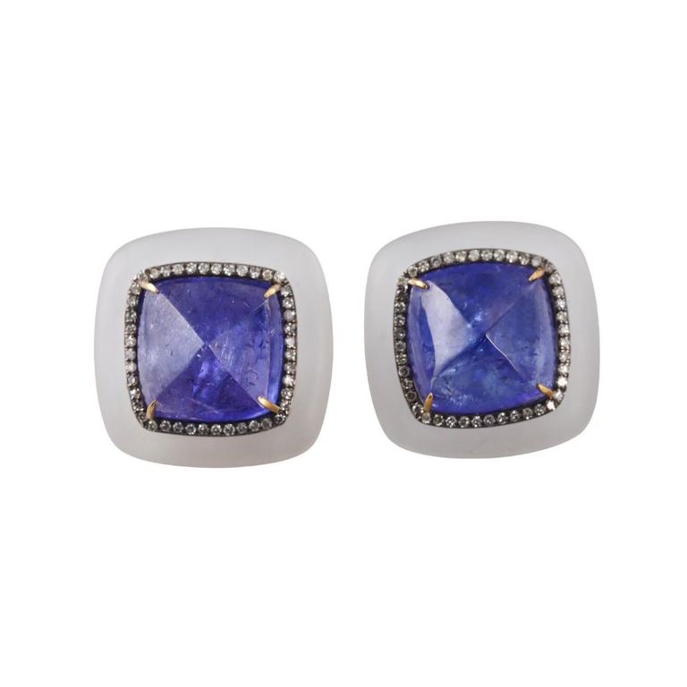 Tanzanite Rock Crystal and Diamond Earrings