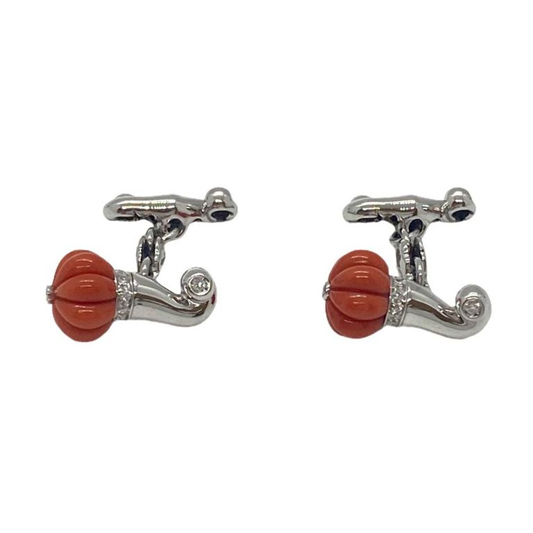 18k Gold Coral and Diamond Cufflinks