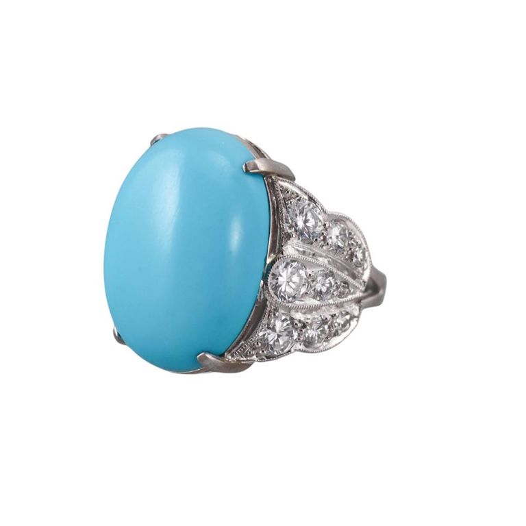 Platinum Diamond and Turquoise Ring