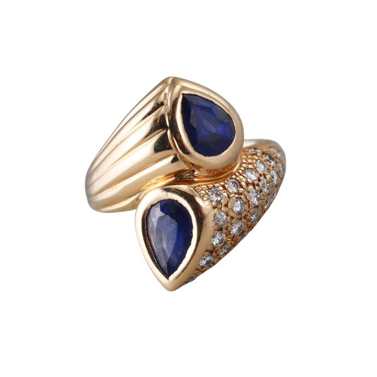 18k Gold Diamond and Sapphire Ring