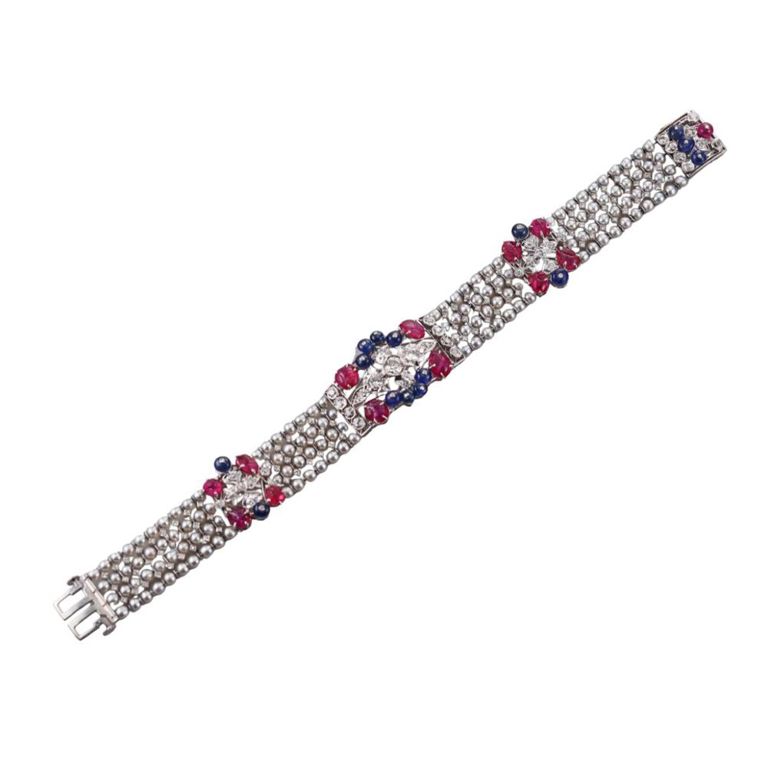 Platinum Diamond and Ruby Bracelet