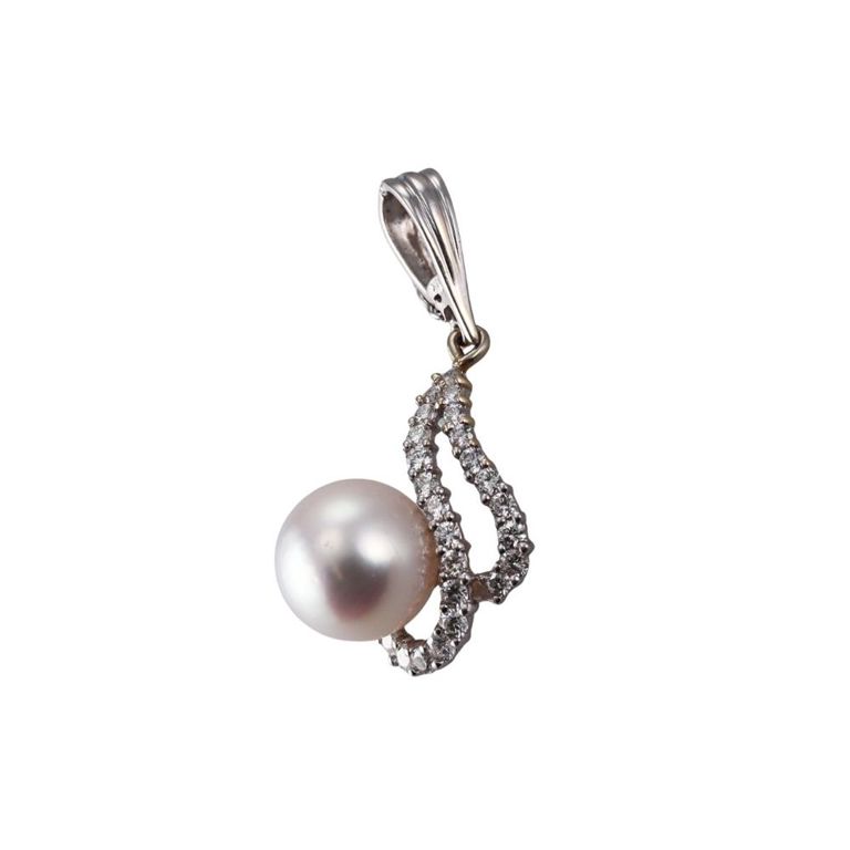Gold Pearl and Diamond Pendant