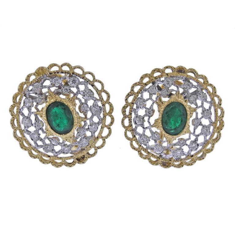 18k Gold Emerald and Diamond Earrings