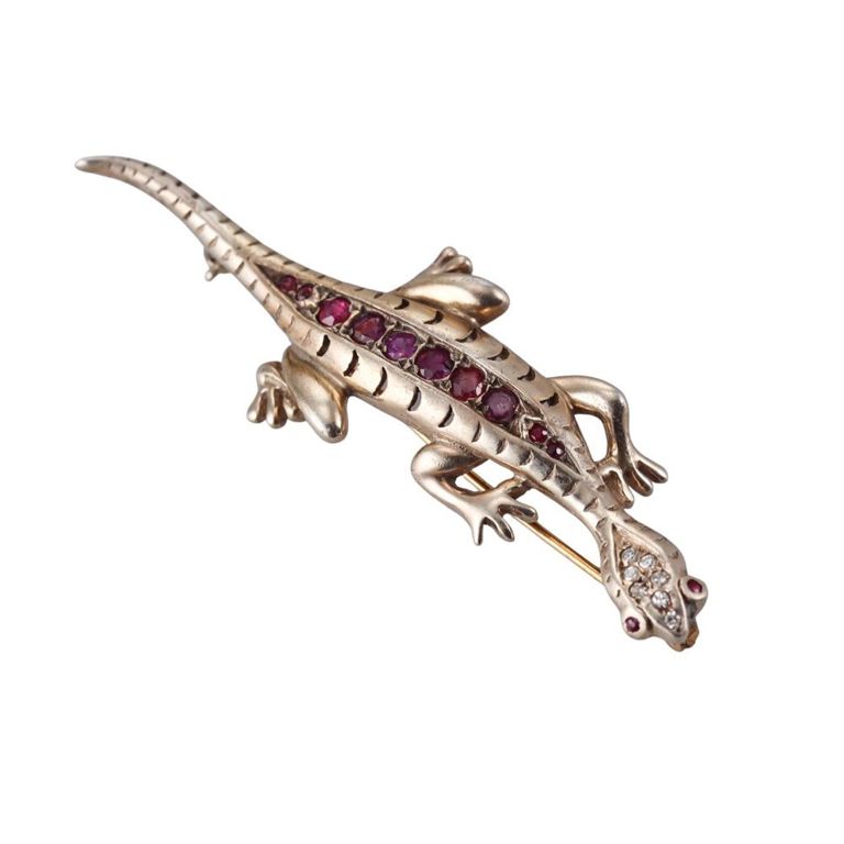 Sterling Silver Ruby and Diamond Brooch