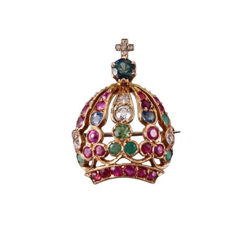 18k Gold Diamond and Gemstone Brooch