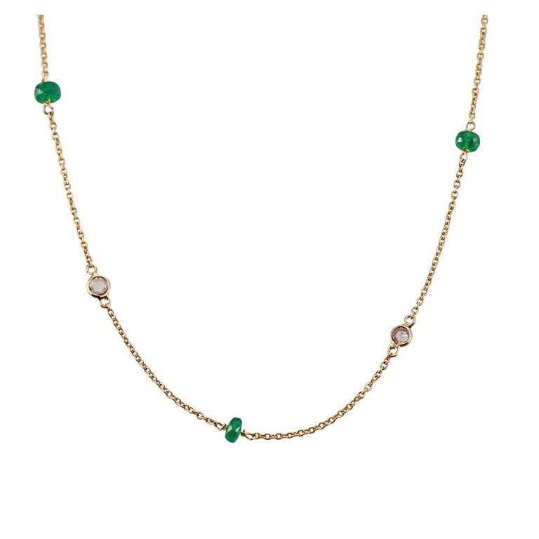 18k Gold Emerald and Diamond Necklace