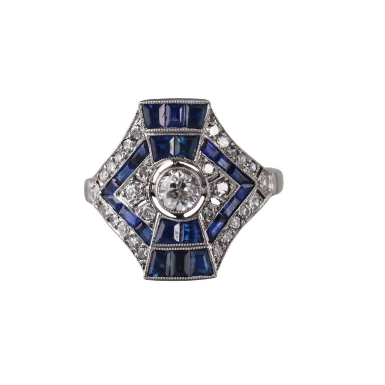 Platinum Diamond and Sapphire Ring