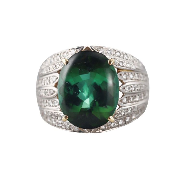 Platinum Gold Tourmaline and Diamond Ring