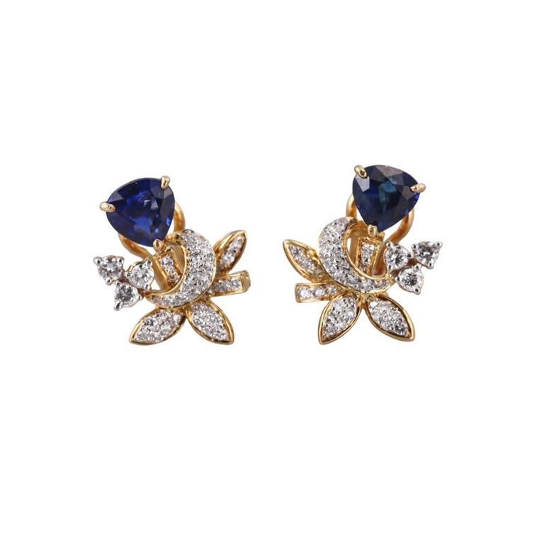 18k Gold Diamond and Sapphire Earrings
