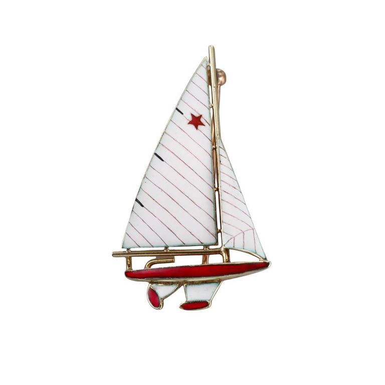14k Gold Enamel Brooch